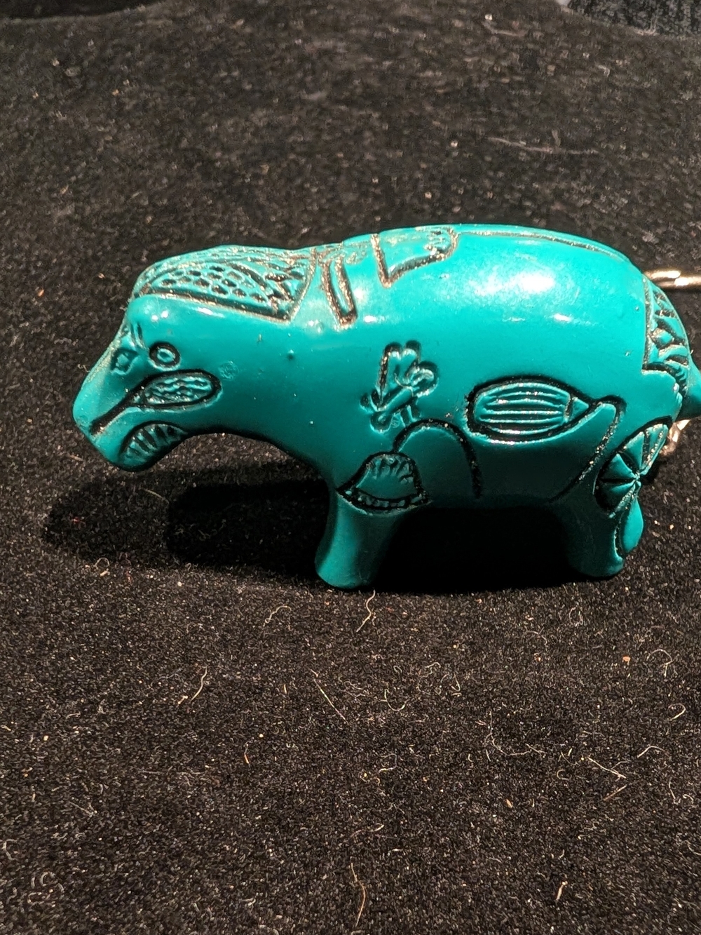 Turquoise Carved Hippo Key Chain, Purchased In Italy